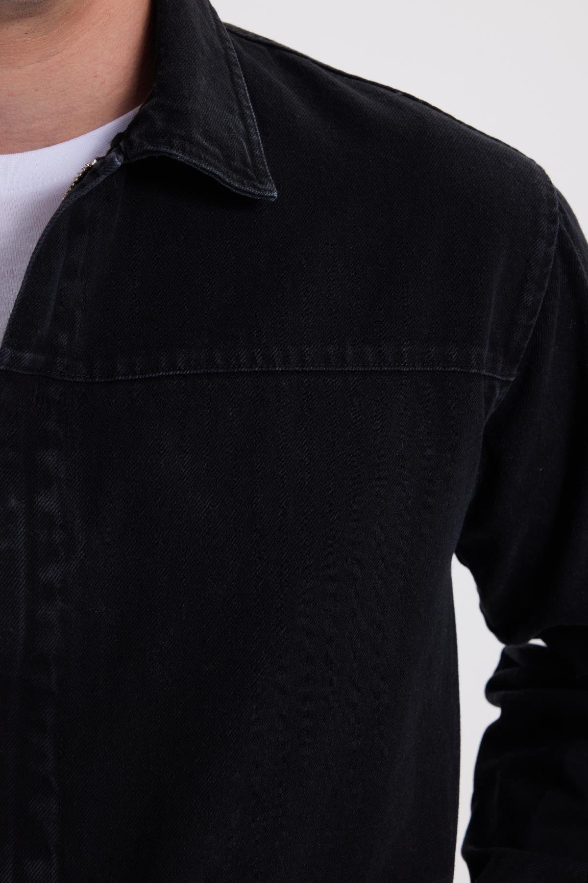 TUDORS Erkek Relax Fit Rahat Kesim Çift Cep Denim Siyah Jean Mont Ceket görsel 6