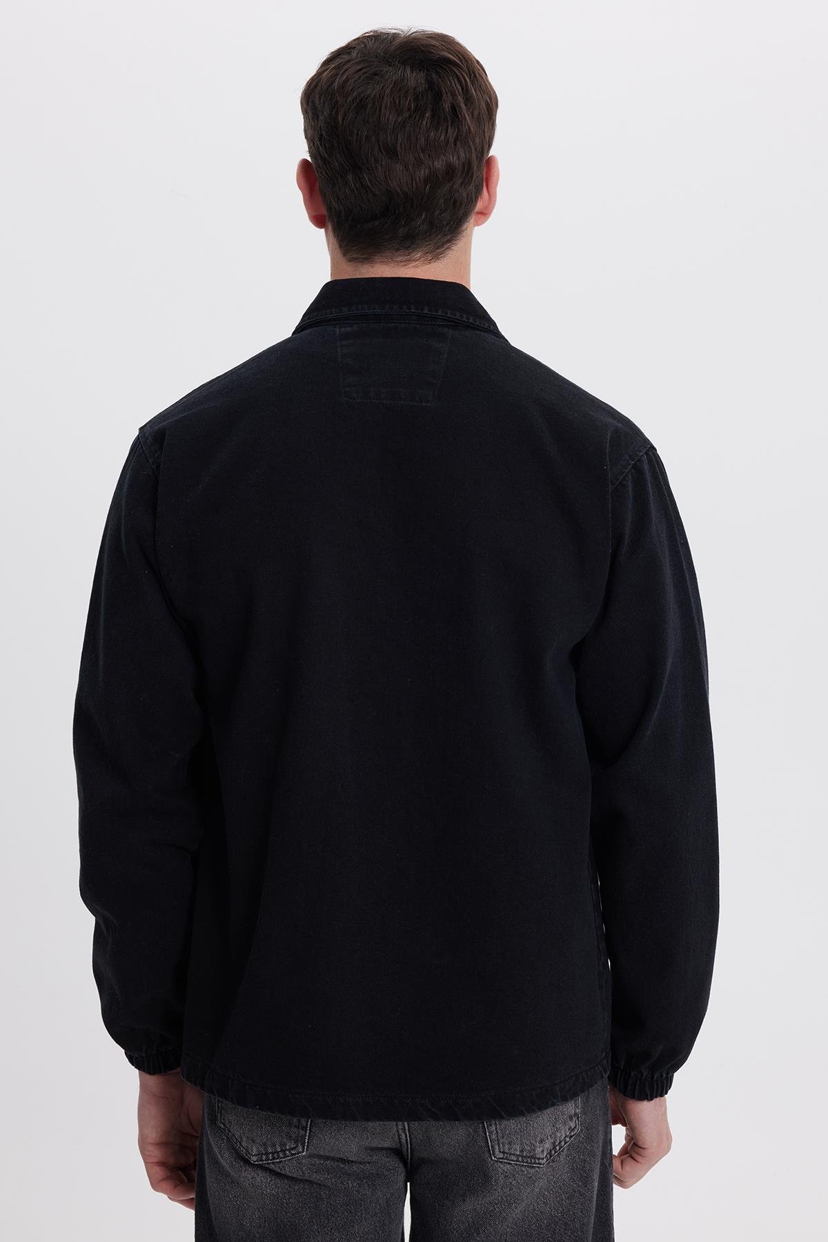 TUDORS Erkek Relax Fit Rahat Kesim Çift Cep Denim Siyah Jean Mont Ceket görsel 7