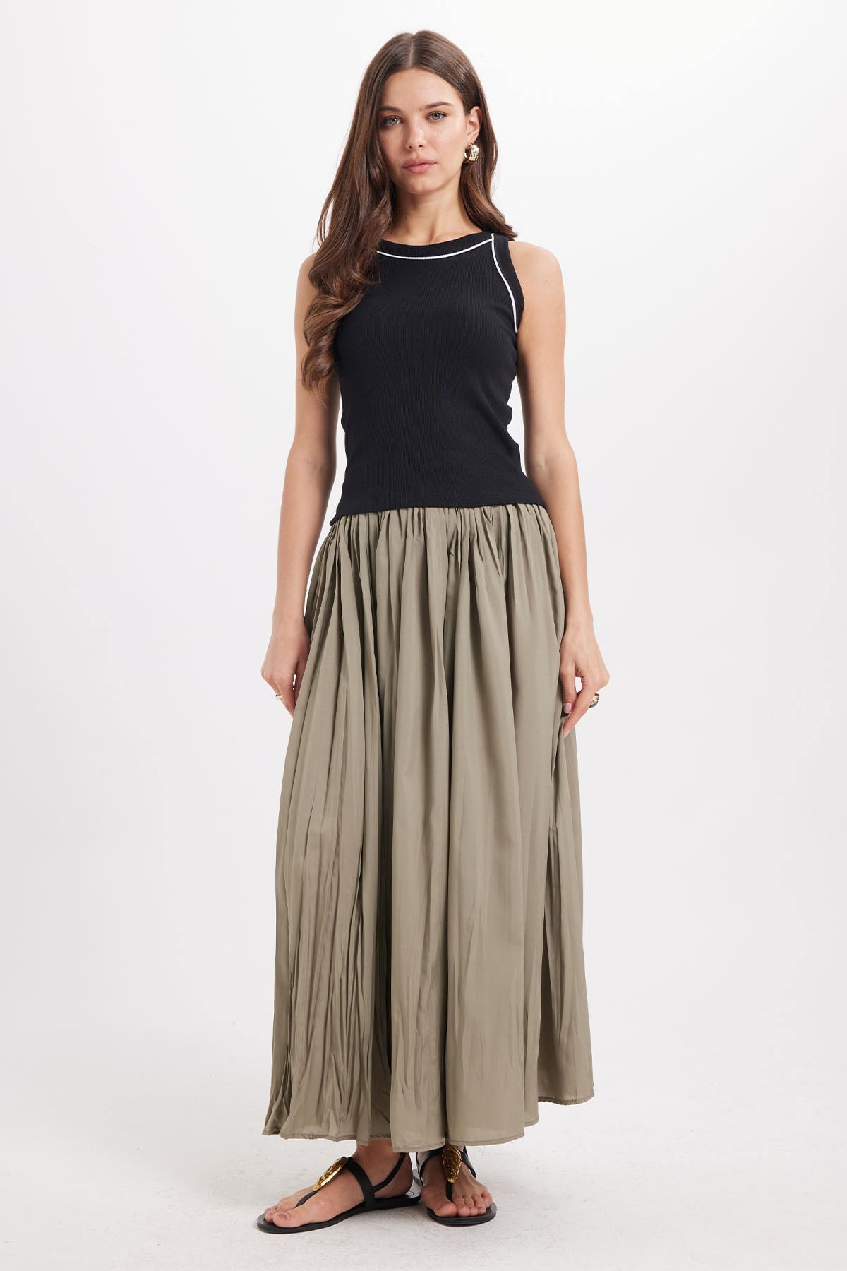 TUDORS Kadın Slim Fit Dar Kesim Pamuklu Askılı Bisiklet Yaka Biyeli Siyah Crop Atlet görsel 2