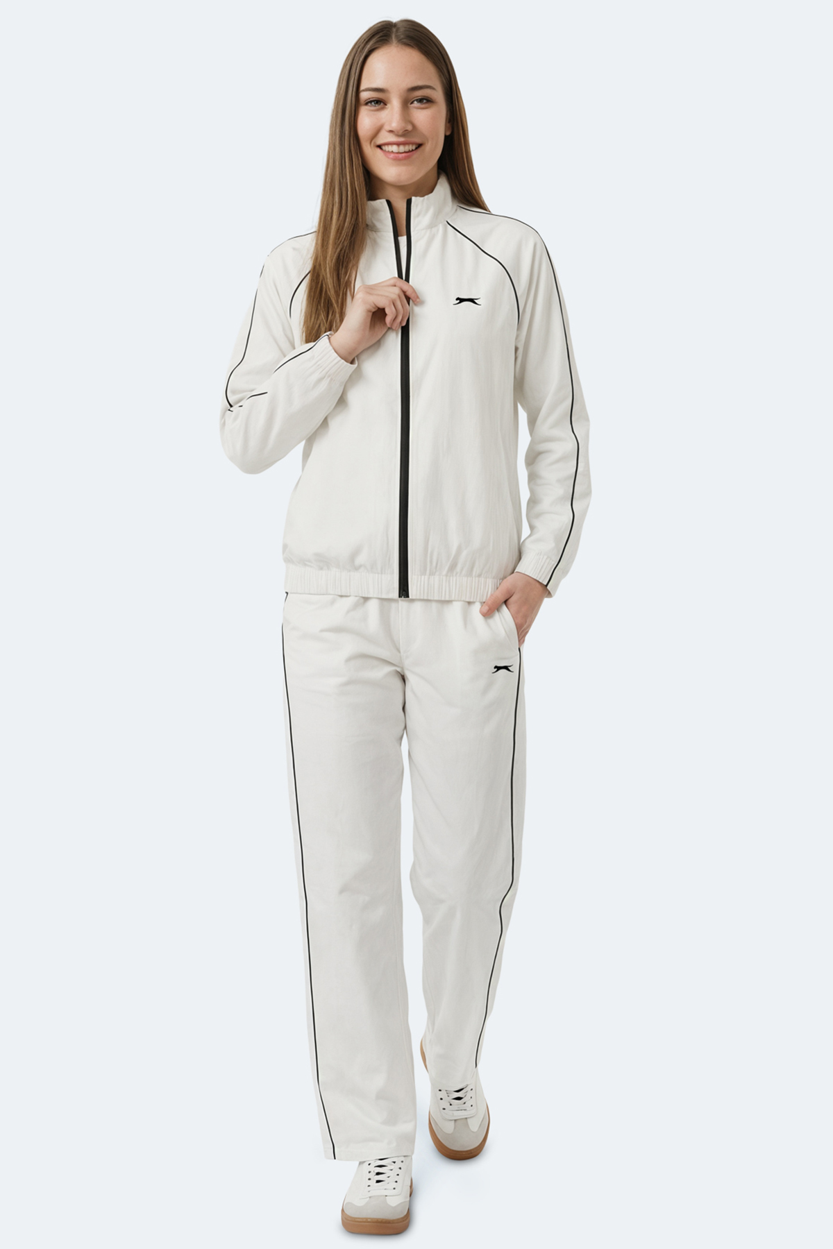 SLAZENGER REVEL Kadın Dik Yaka Fermuarlı Kemik Eşofman Takımı