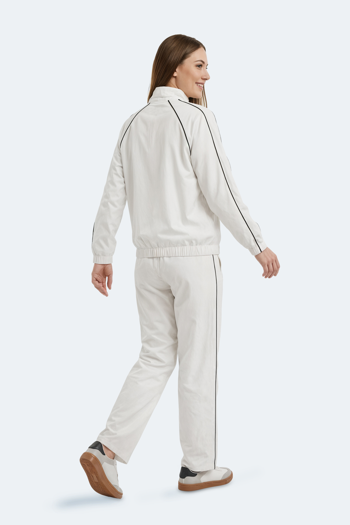 SLAZENGER REVEL Kadın Dik Yaka Fermuarlı Kemik Eşofman Takımı görsel 4