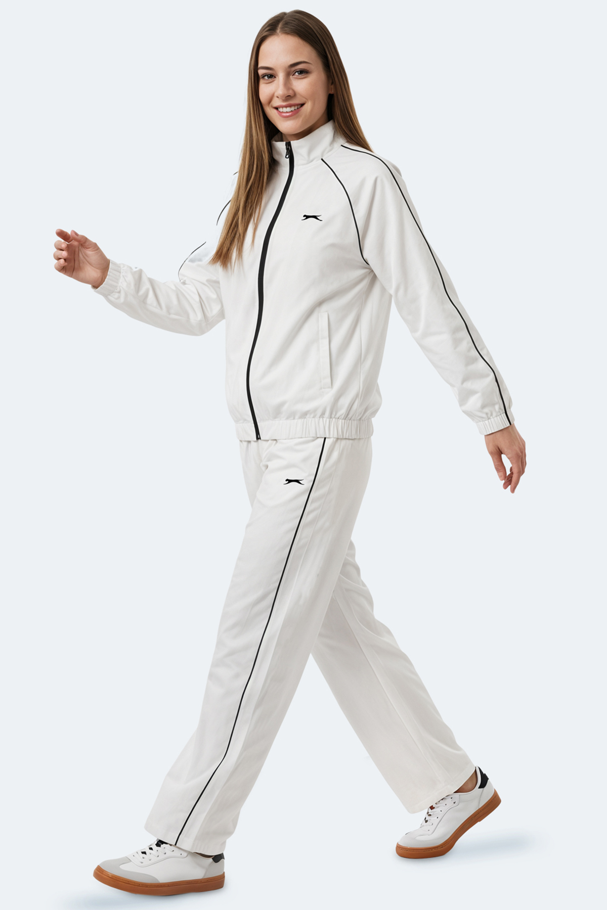 SLAZENGER REVEL Kadın Dik Yaka Fermuarlı Kemik Eşofman Takımı görsel 8