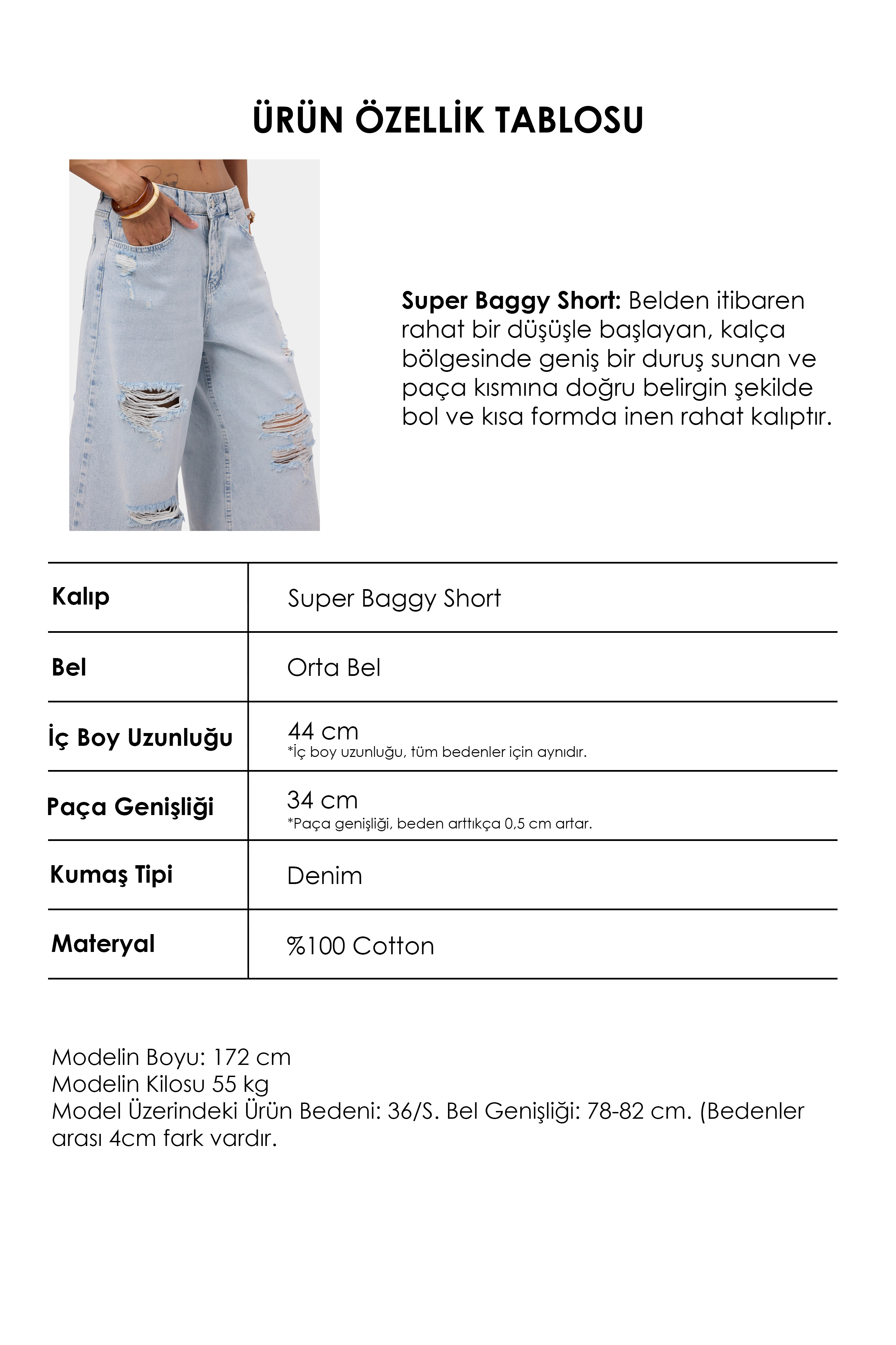 It's Basic Kadın Ice 12s6-3 Süper Baggy Fit Bermuda Denim Jort görsel 4