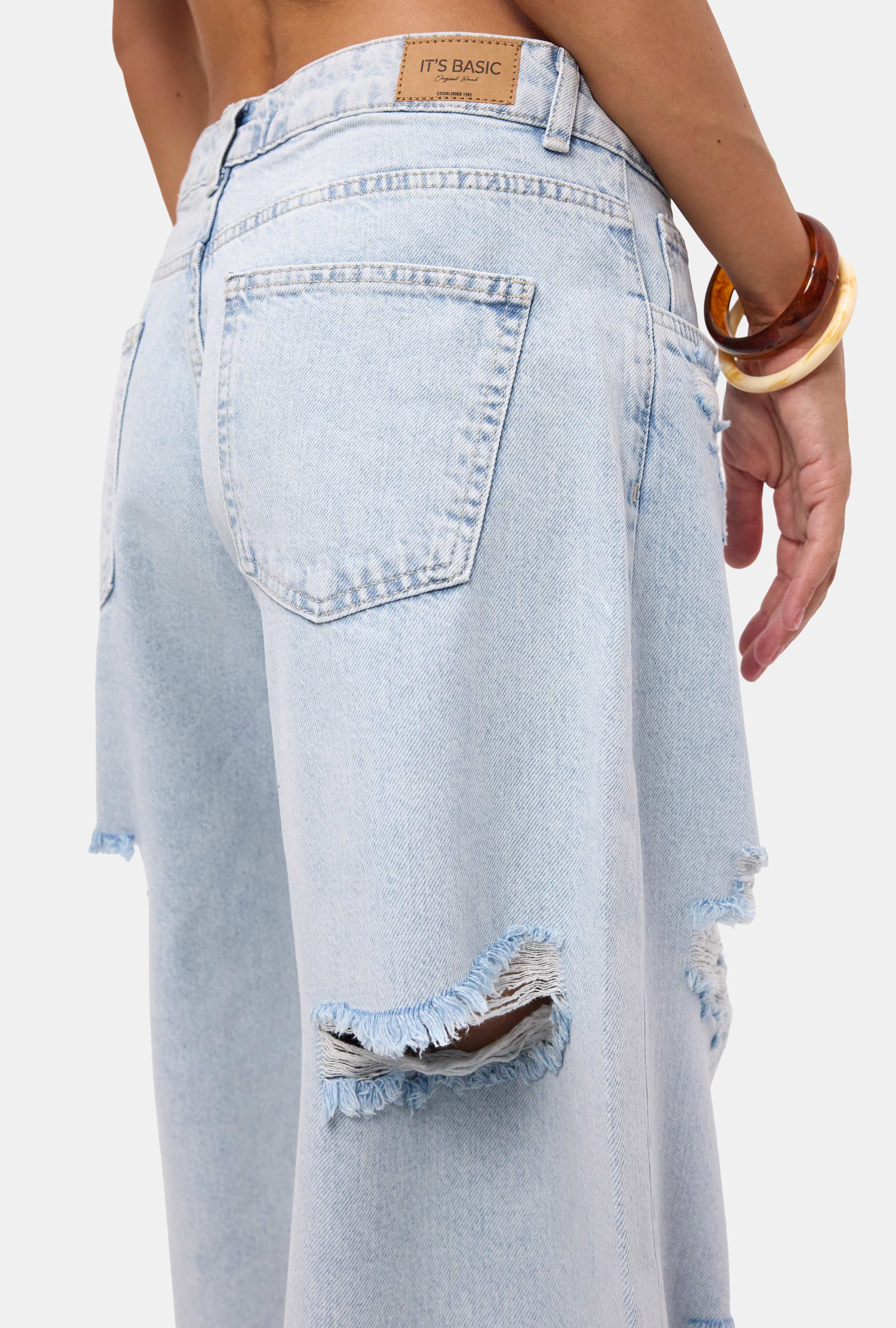 It's Basic Kadın Ice 12s6-3 Süper Baggy Fit Bermuda Denim Jort görsel 5