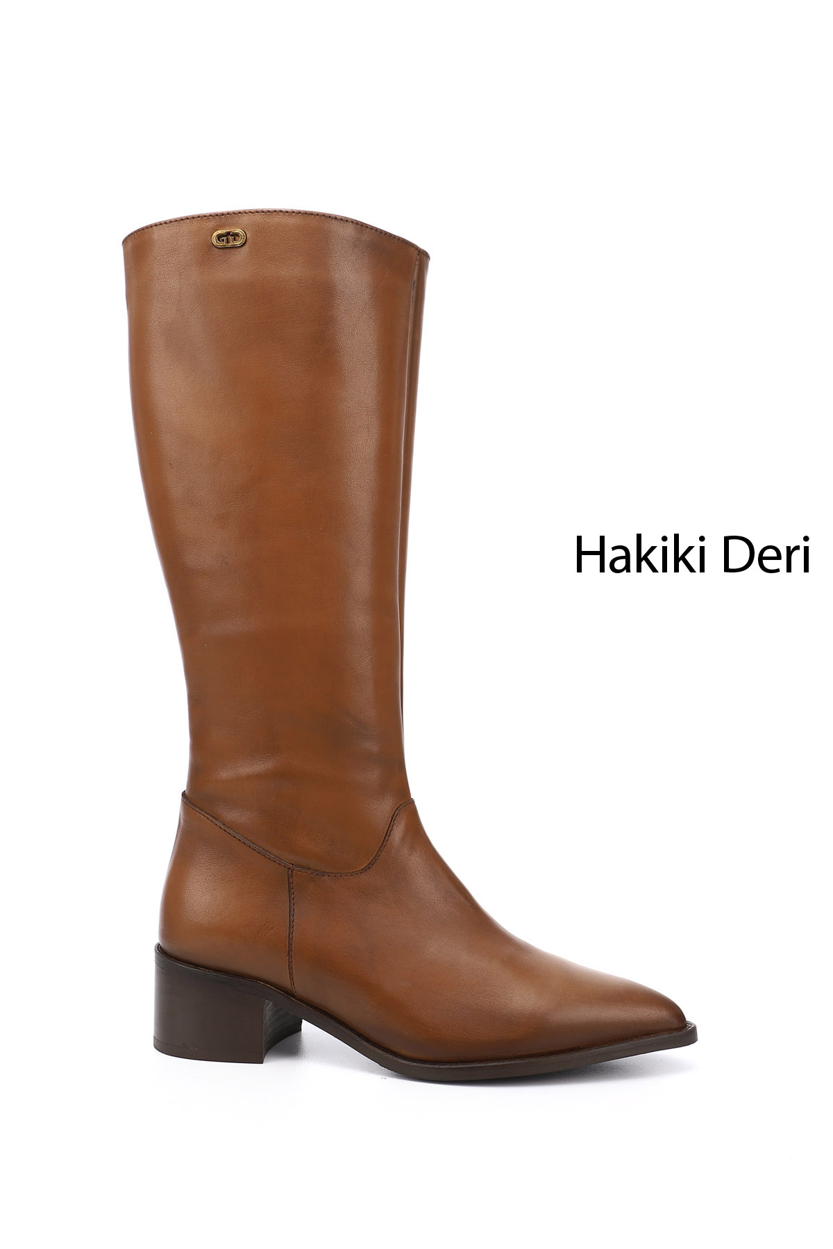 GÖNDERİ(R) Kadın HAKİ-TABA Sivri Burun Kalın Topuklu Hakiki Deri Çizme
