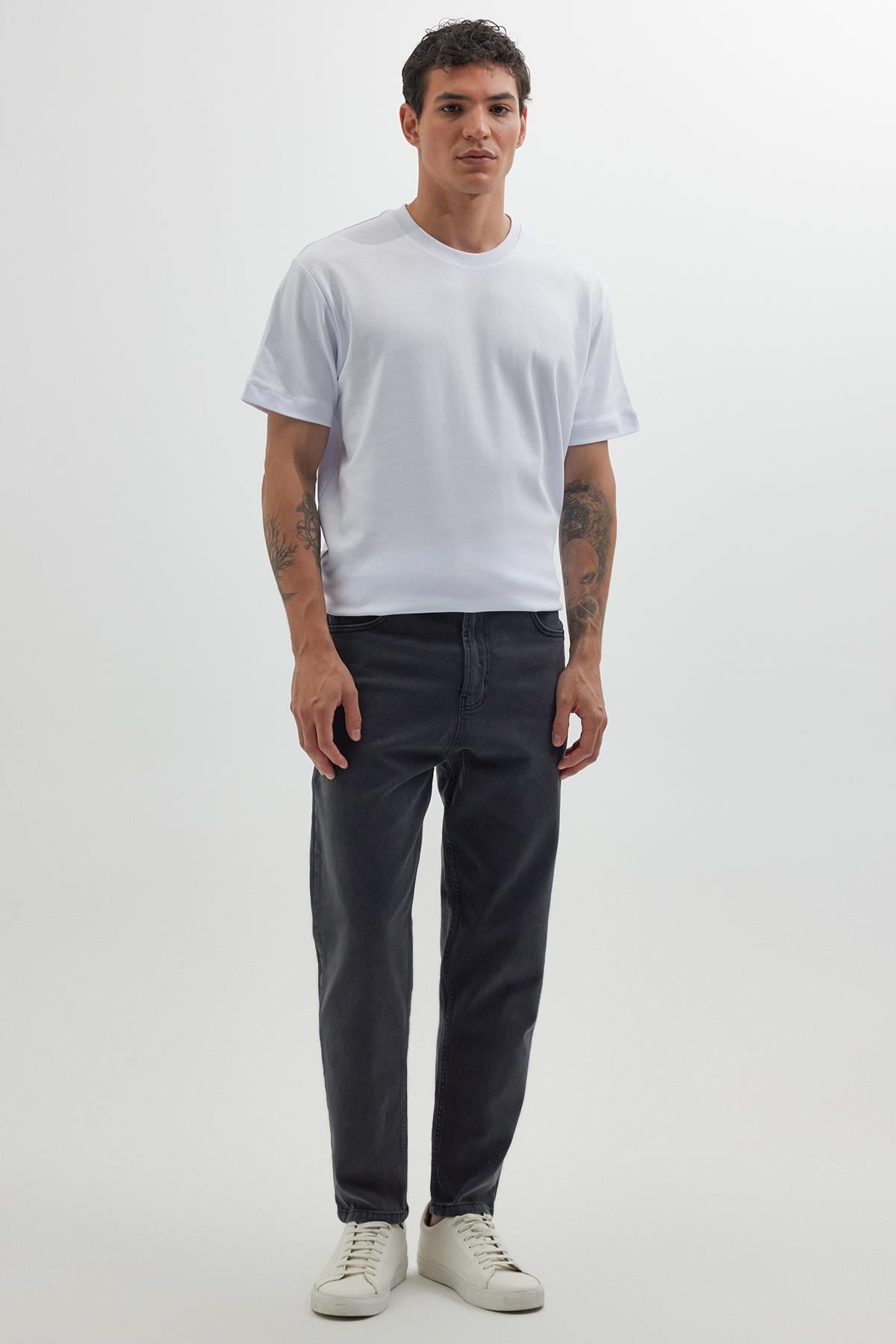 TUDORS Erkek Regular Fit Bol Kesim Denim Yıkamalı Efektli Esnek Gri Jean Pantolon görsel 3