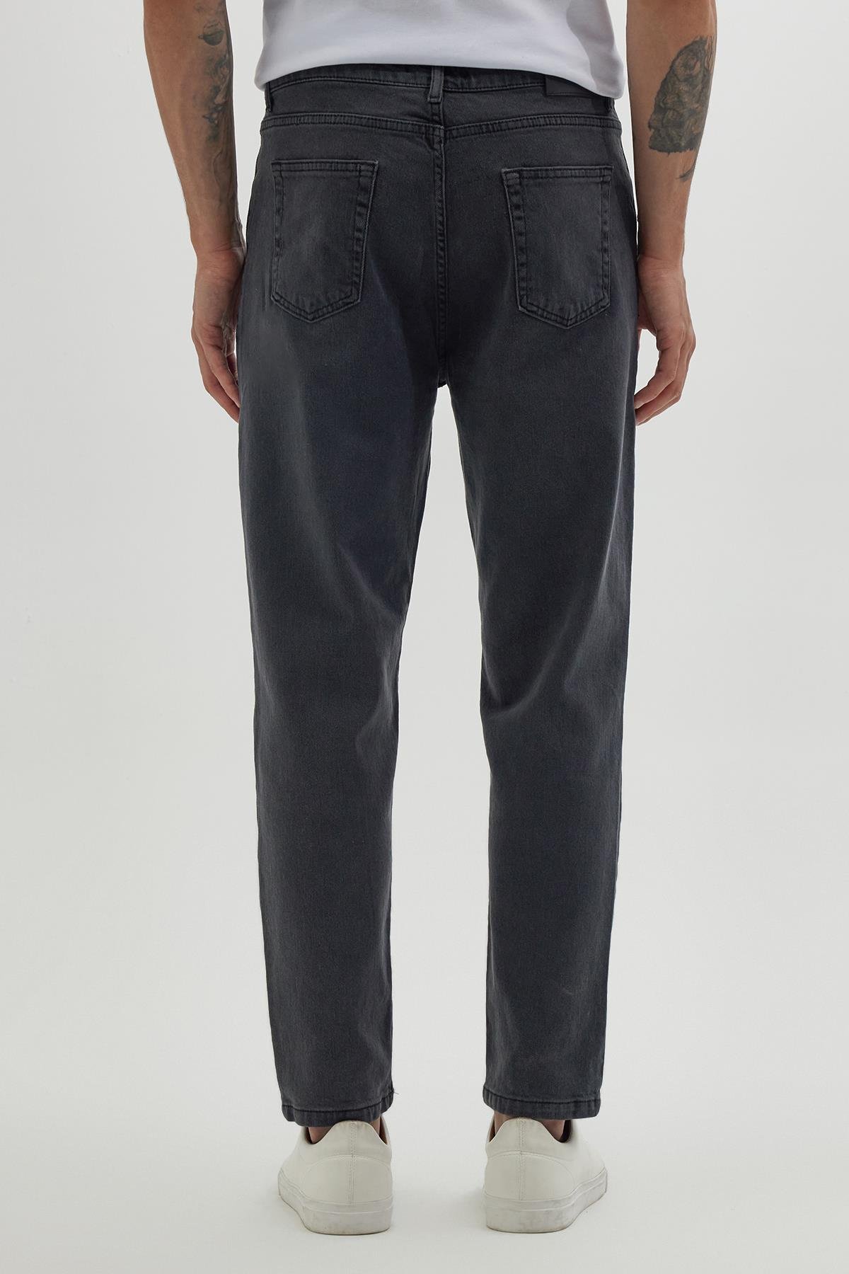 TUDORS Erkek Regular Fit Bol Kesim Denim Yıkamalı Efektli Esnek Gri Jean Pantolon görsel 7