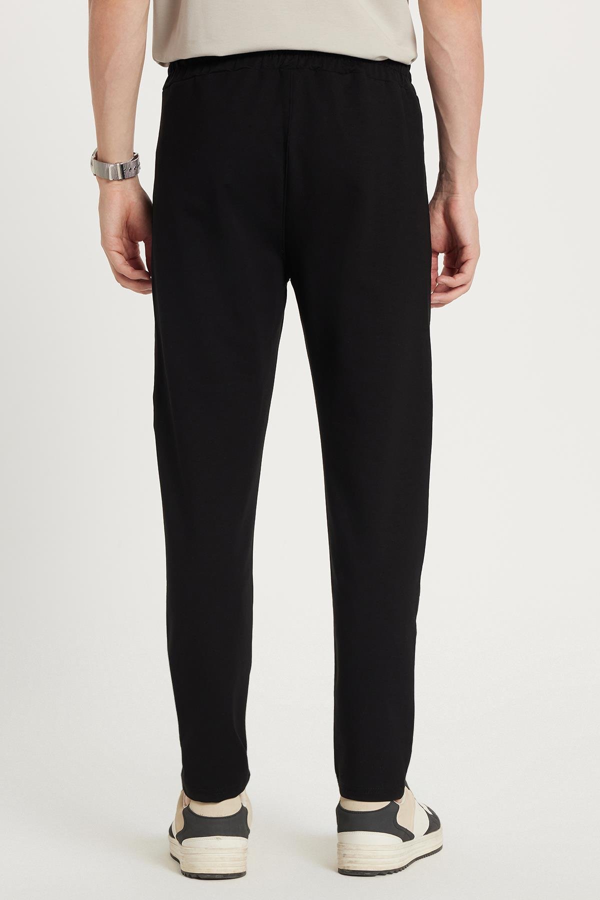 TUDORS Unisex Standart Fit Pamuklu 2 İplik Fermuar Cepli Lastikli Bağlamalı Düz Paça Siyah Eşofman Altı görsel 5