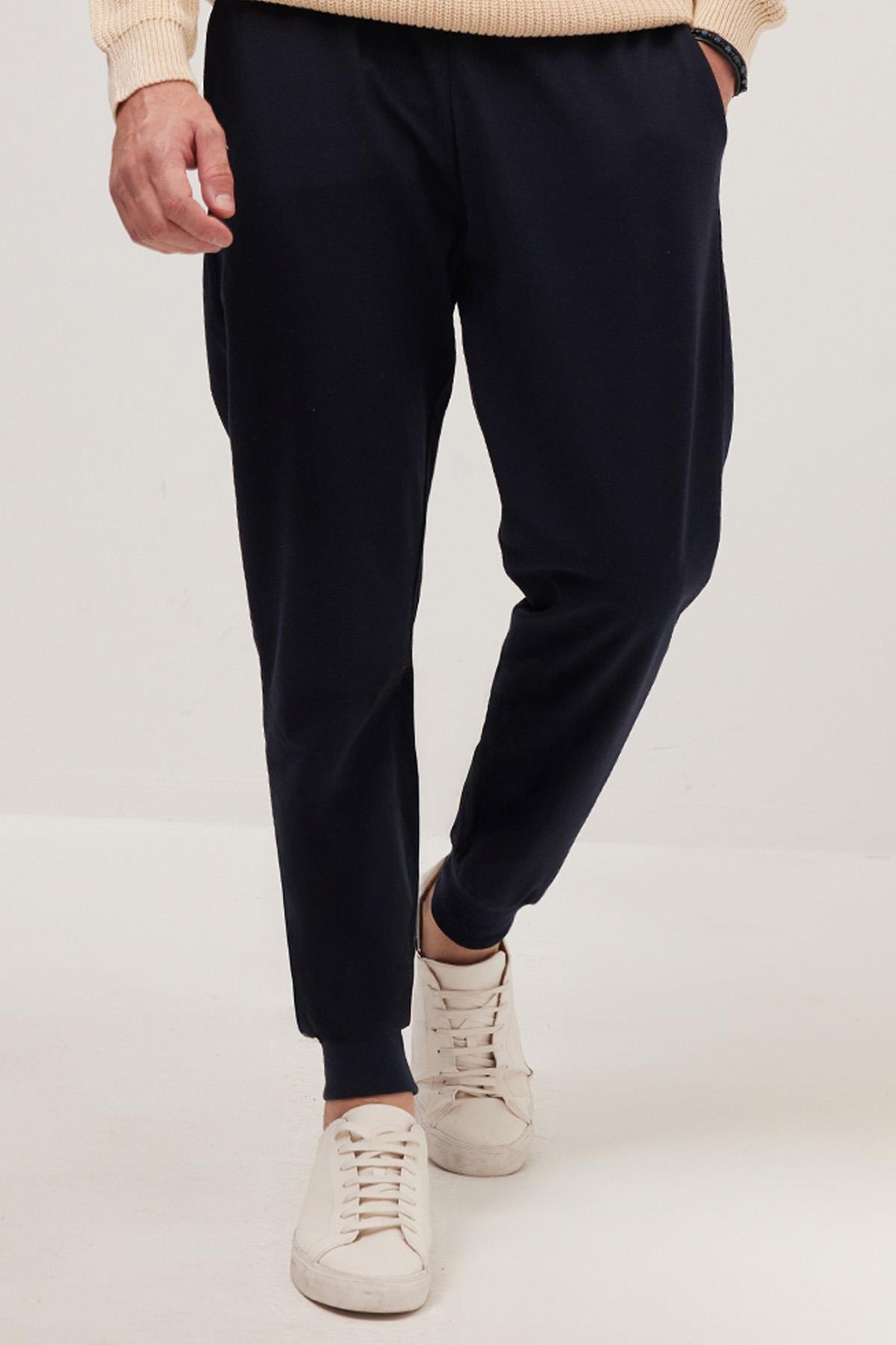 TUDORS Erkek Regular Fit Klasik Kesim Beli Bağcıklı Jogger Cepli Lastikli Paça Lacivert Eşofman Altı