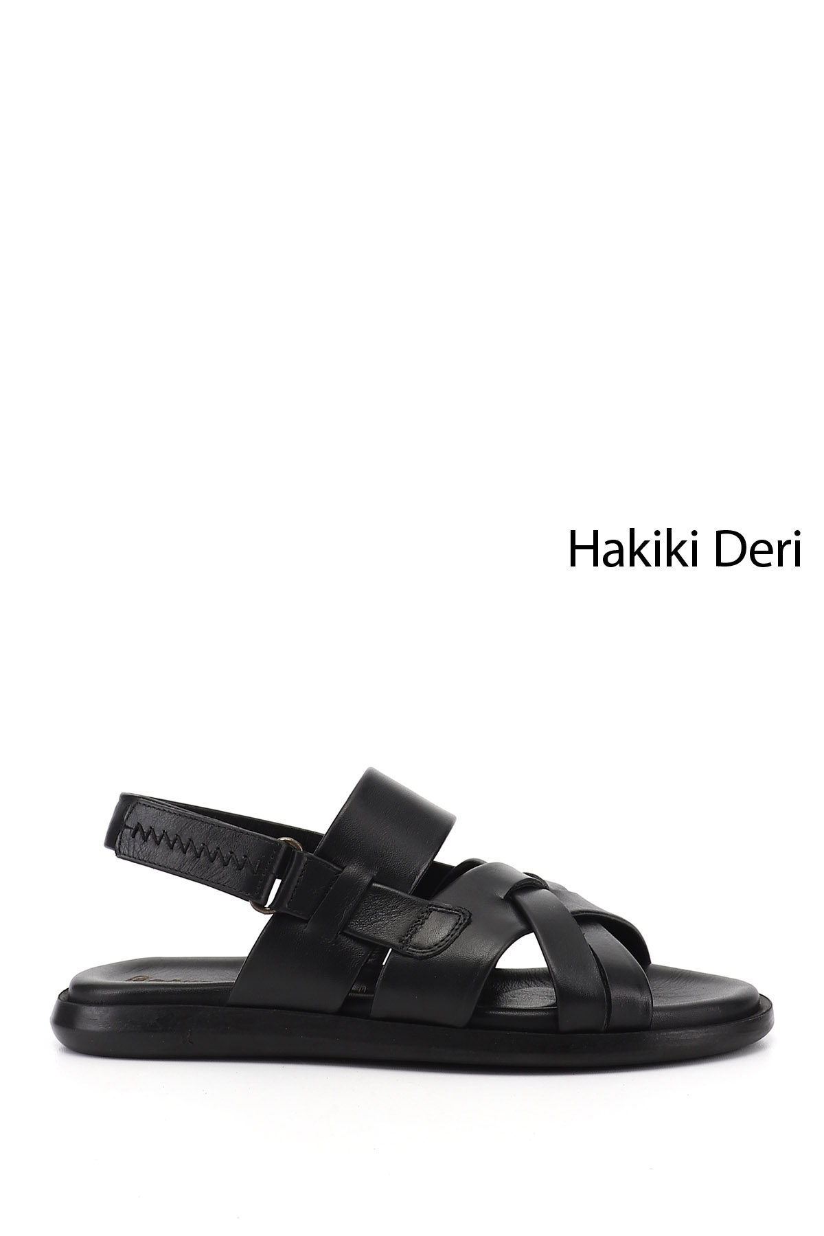 GÖNDERİ(R) Erkek SİYAH Ayarlanabilir Cırt Bantlı Hakiki Deri Sandalet