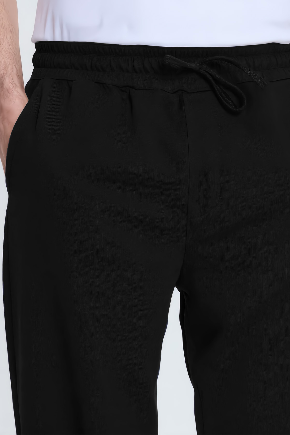 TUDORS Erkek Siyah Pamuklu Baggy Fit Rahat Kesim Beli Bağcıklı Yan Cepli Örme Eşofman Altı görsel 3
