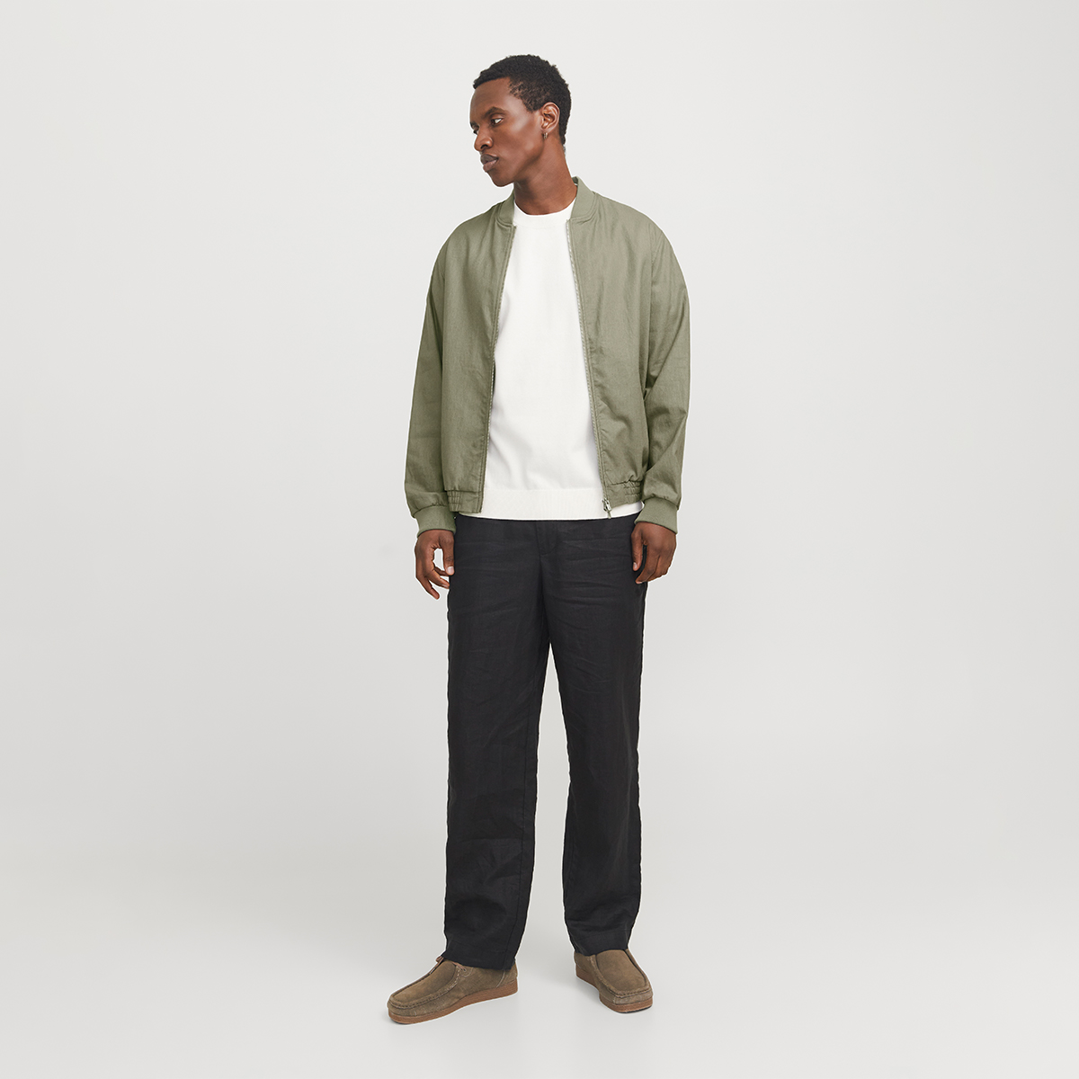Jack & Jones Blaleister Linen Blend Bomber Erkek Haki Klasik Yaka Ceket görsel 2