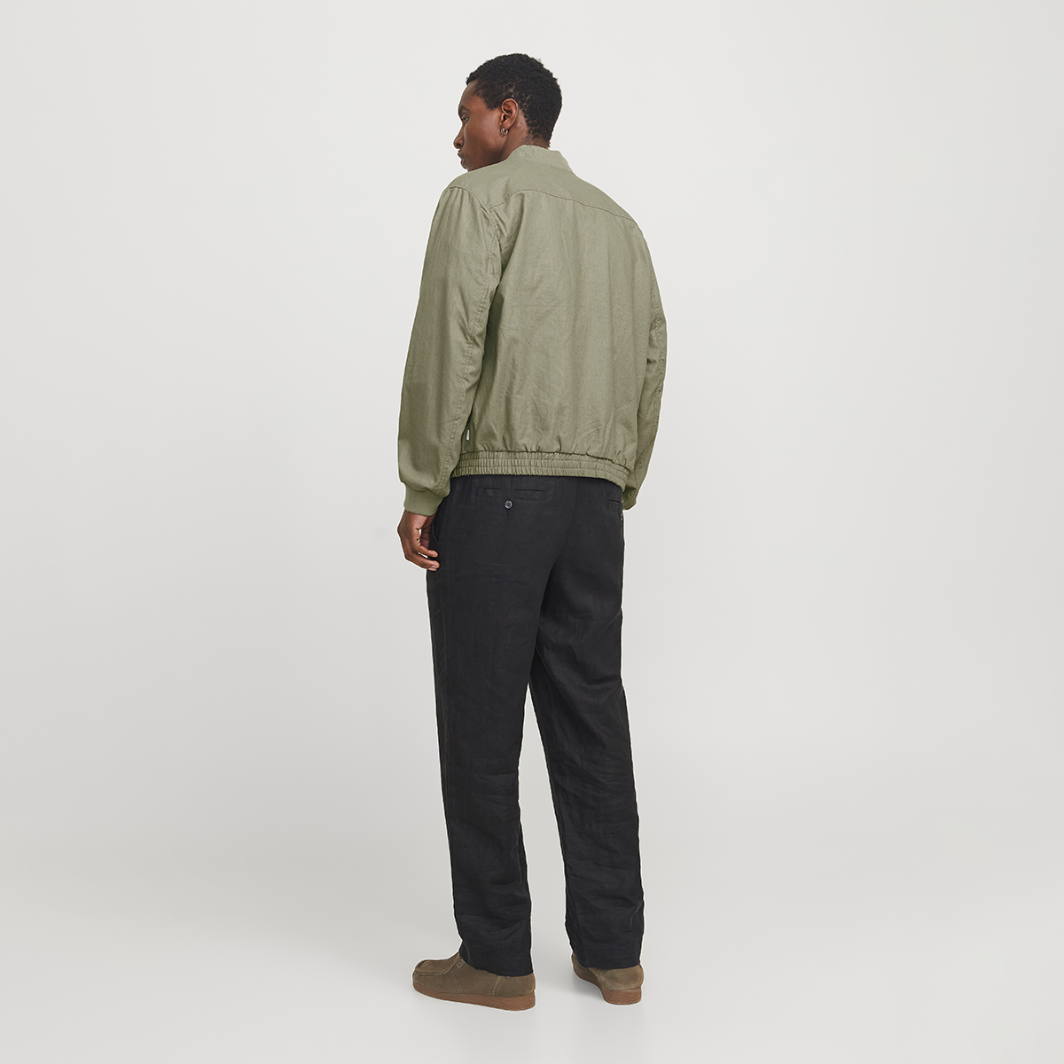 Jack & Jones Blaleister Linen Blend Bomber Erkek Haki Klasik Yaka Ceket görsel 3
