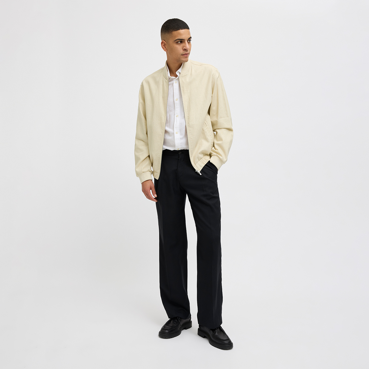 Jack & Jones Blaleister Linen Blend Bomber Erkek Bej Klasik Yaka Ceket görsel 2