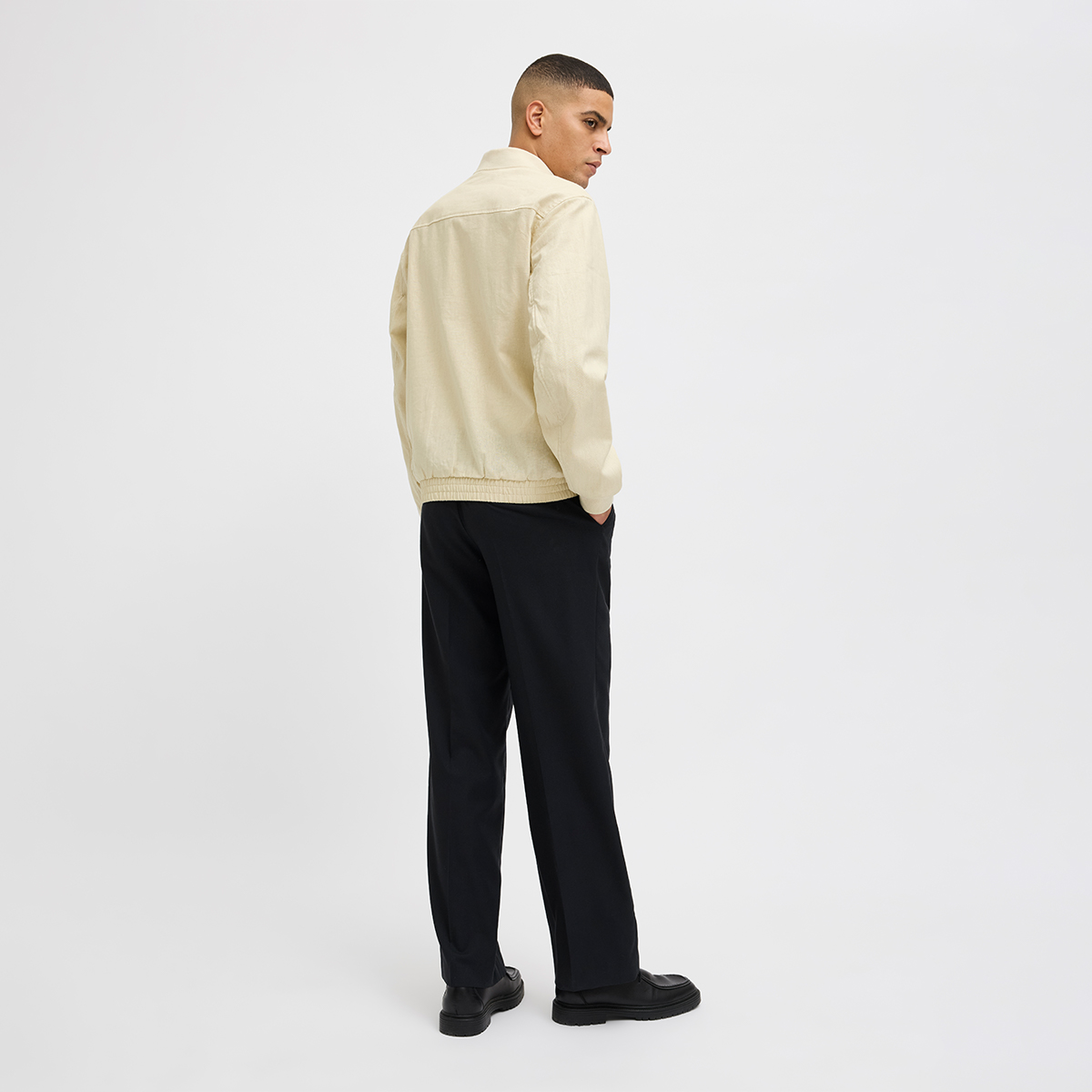 Jack & Jones Blaleister Linen Blend Bomber Erkek Bej Klasik Yaka Ceket görsel 3