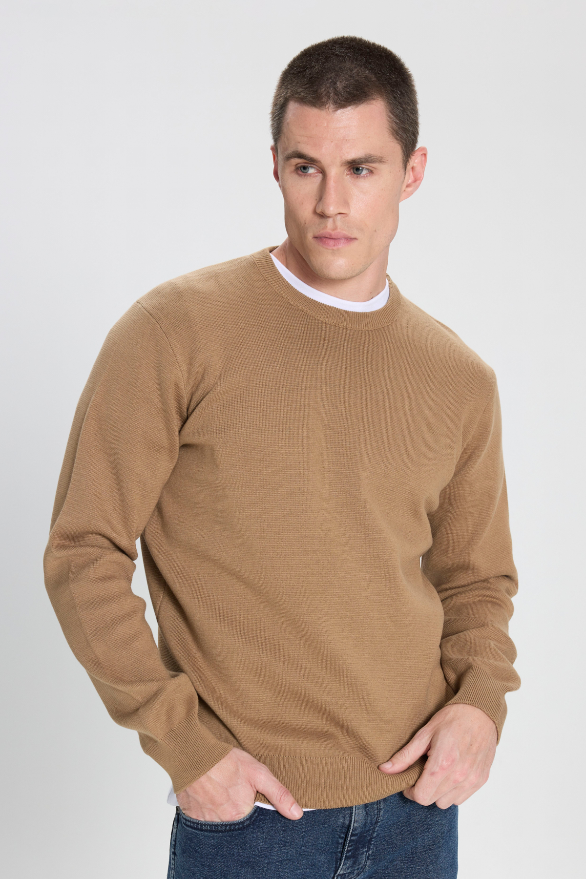 Wrangler Regular Fit Bisiklet Yaka Bej Triko Kazak
