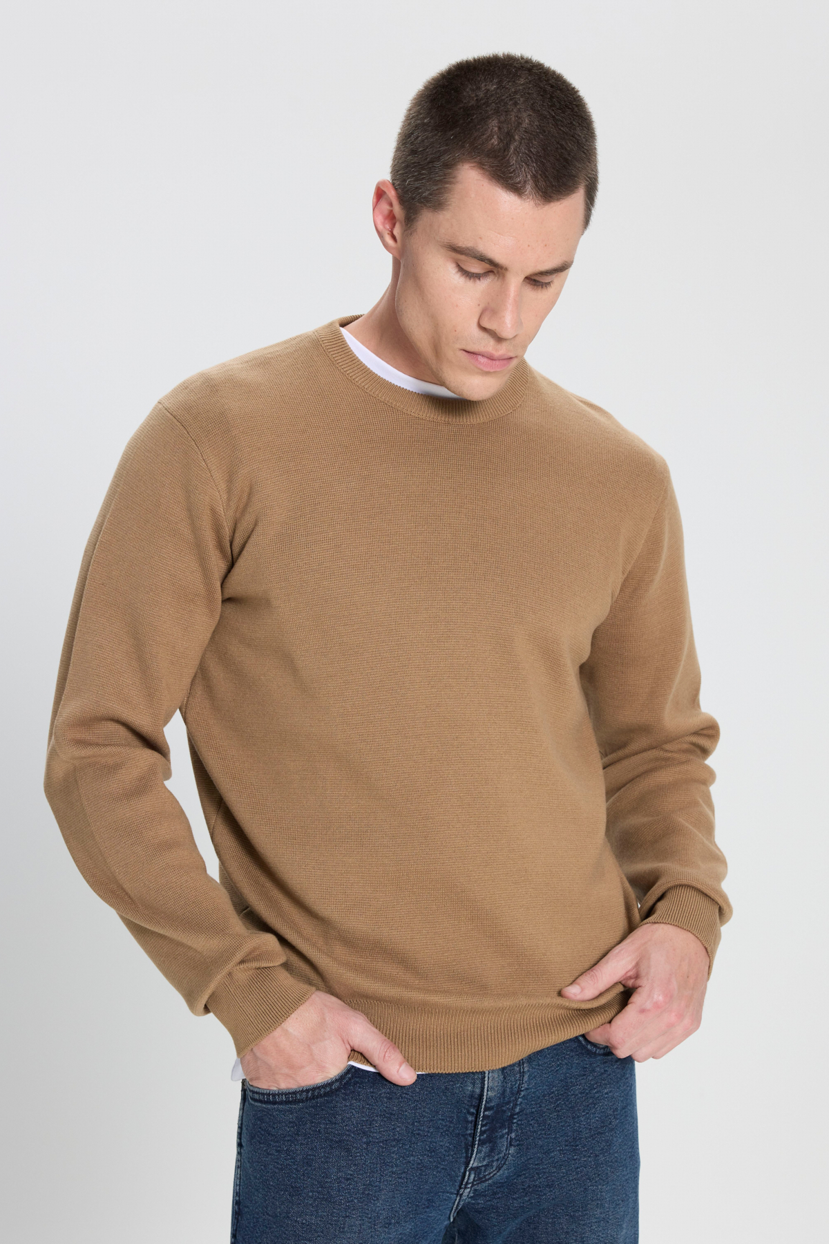 Wrangler Regular Fit Bisiklet Yaka Bej Triko Kazak görsel 2