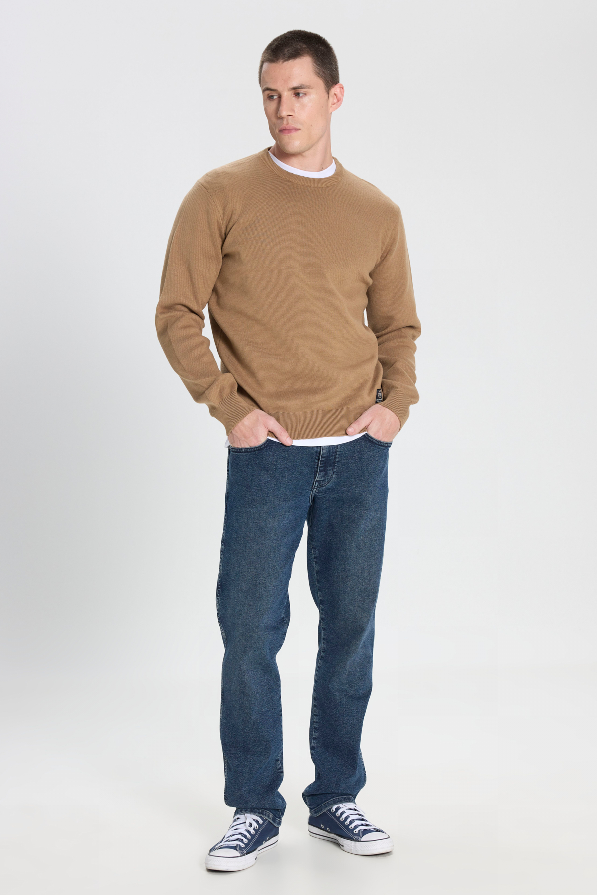 Wrangler Regular Fit Bisiklet Yaka Bej Triko Kazak görsel 3