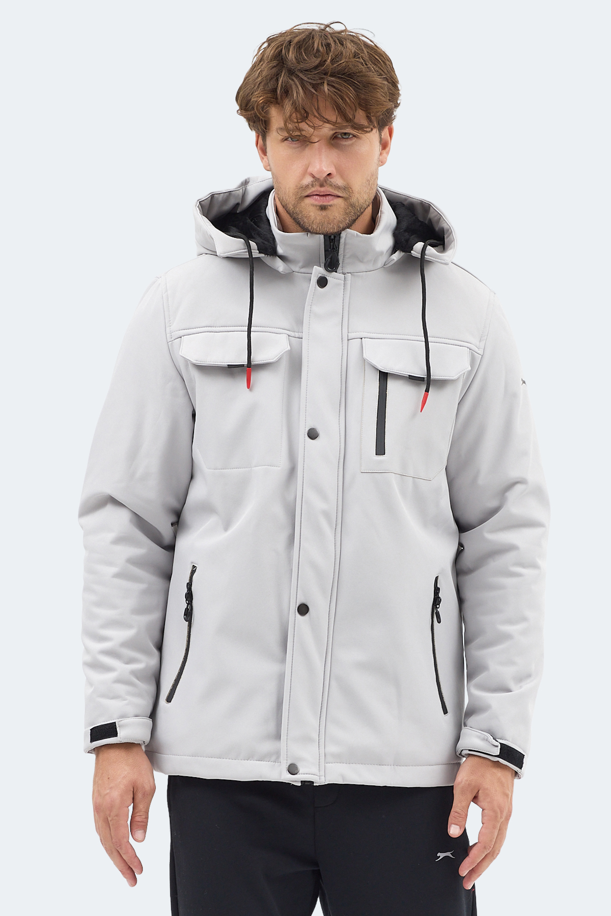 SLAZENGER GLEAM Erkek Kapüşonlu Taş Gri Mont & Kaban