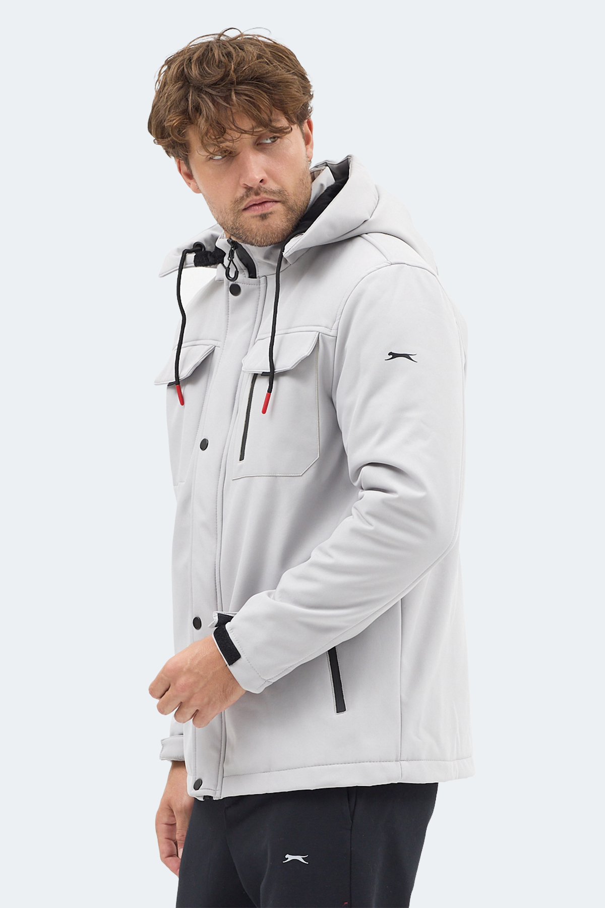 SLAZENGER GLEAM Erkek Kapüşonlu Taş Gri Mont & Kaban görsel 4