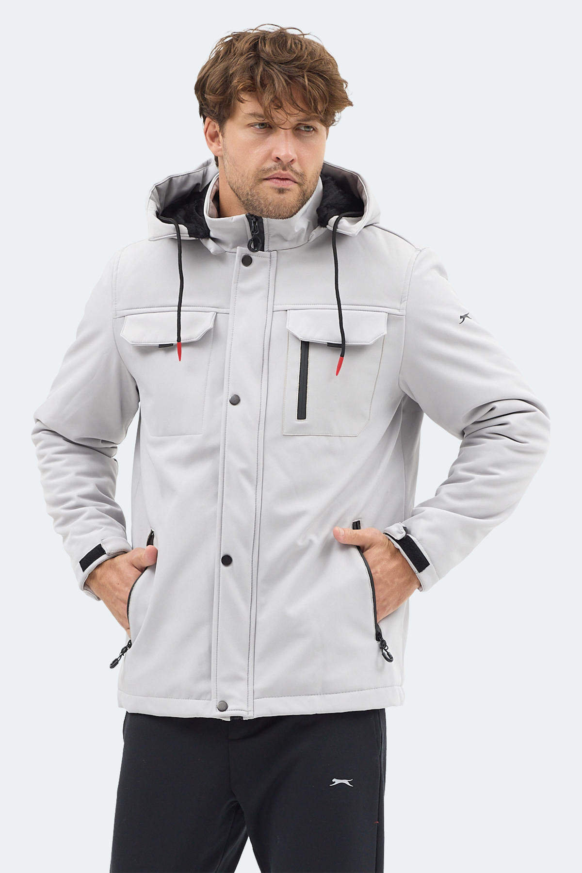SLAZENGER GLEAM Erkek Kapüşonlu Taş Gri Mont & Kaban görsel 5