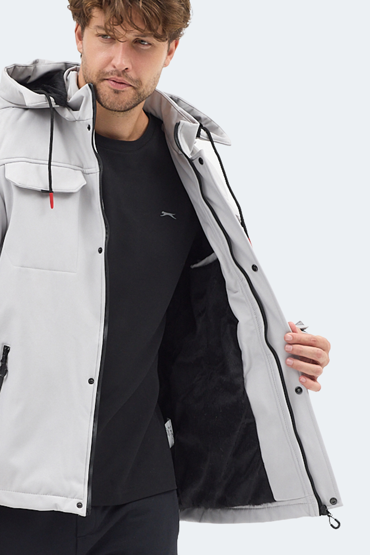 SLAZENGER GLEAM Erkek Kapüşonlu Taş Gri Mont & Kaban görsel 7