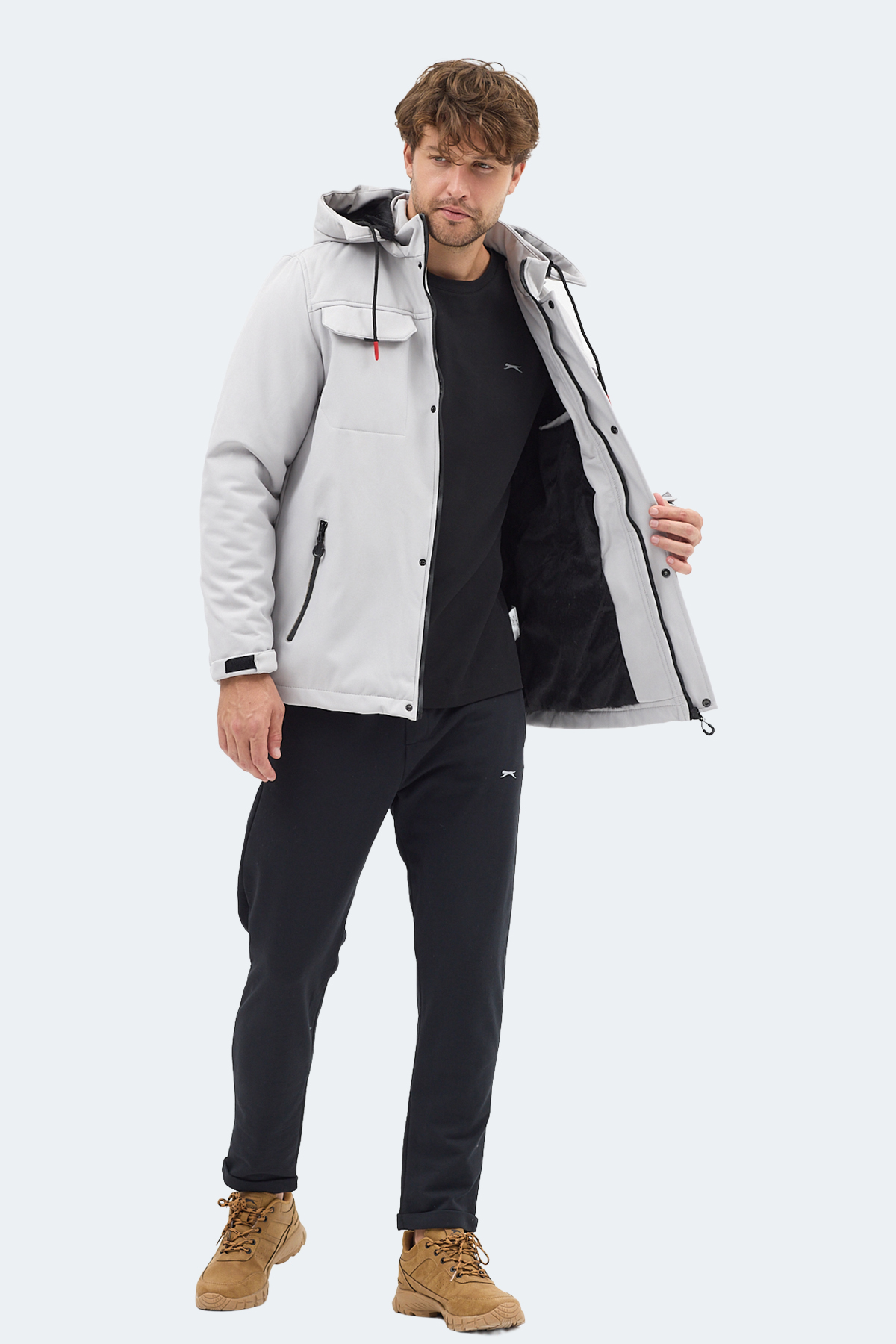 SLAZENGER GLEAM Erkek Kapüşonlu Taş Gri Mont & Kaban görsel 8