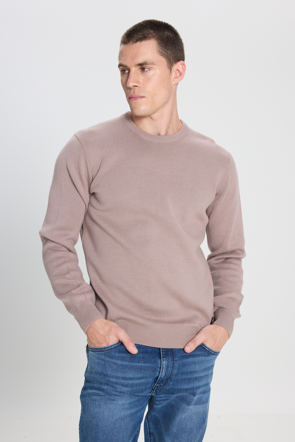 Wrangler Regular Fit Bisiklet Yaka Vizon Triko Kazak