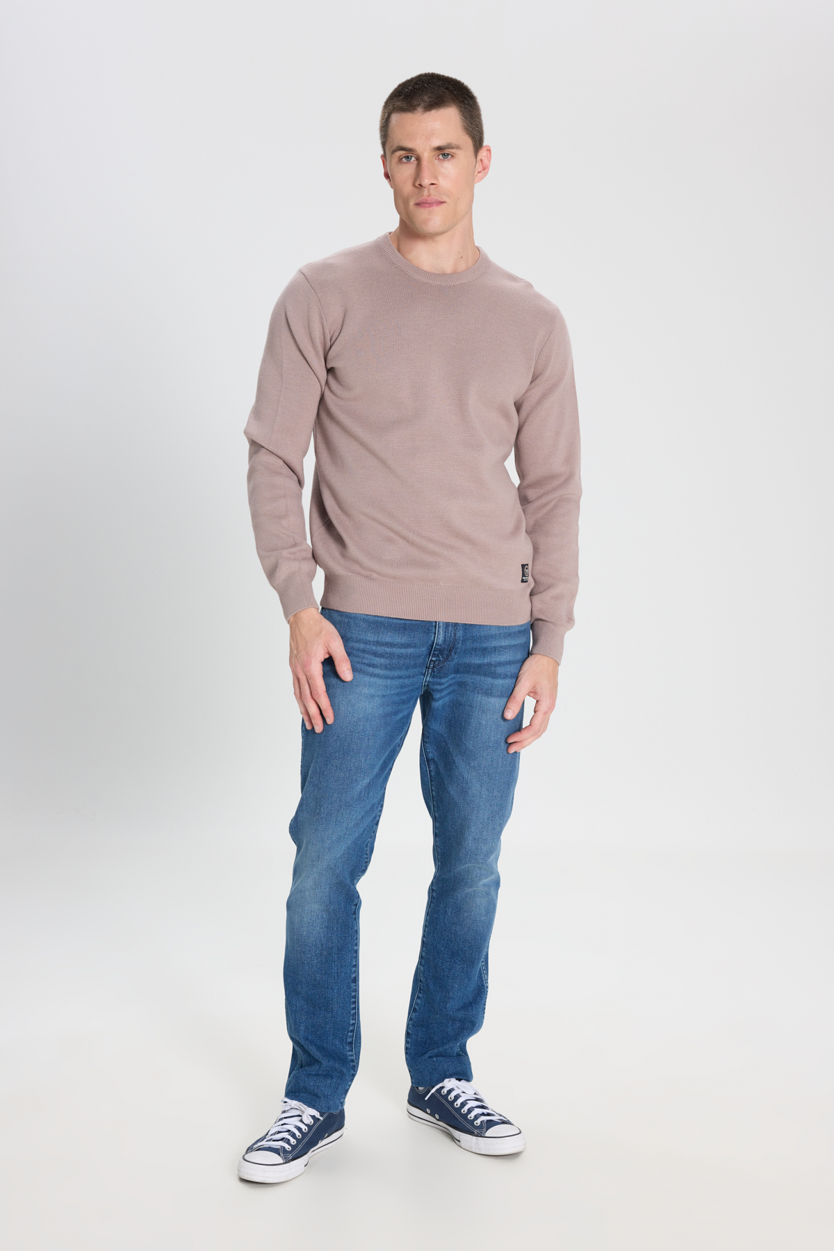 Wrangler Regular Fit Bisiklet Yaka Vizon Triko Kazak görsel 3
