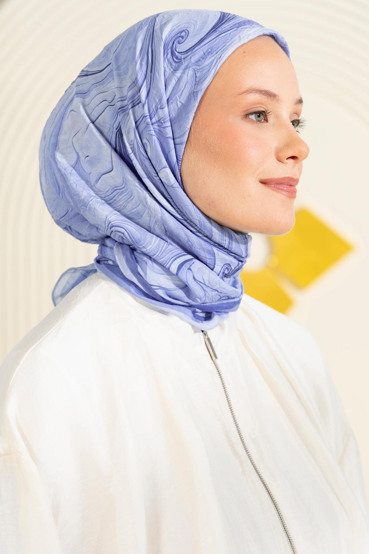 Jawel Ebru Desenli Kırışık Dokulu Soft Eşarp Maryas görsel 4