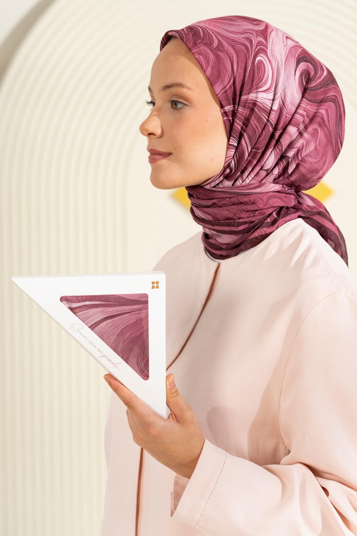 Jawel Ebru Desenli Kırışık Dokulu Soft Eşarp Maryas