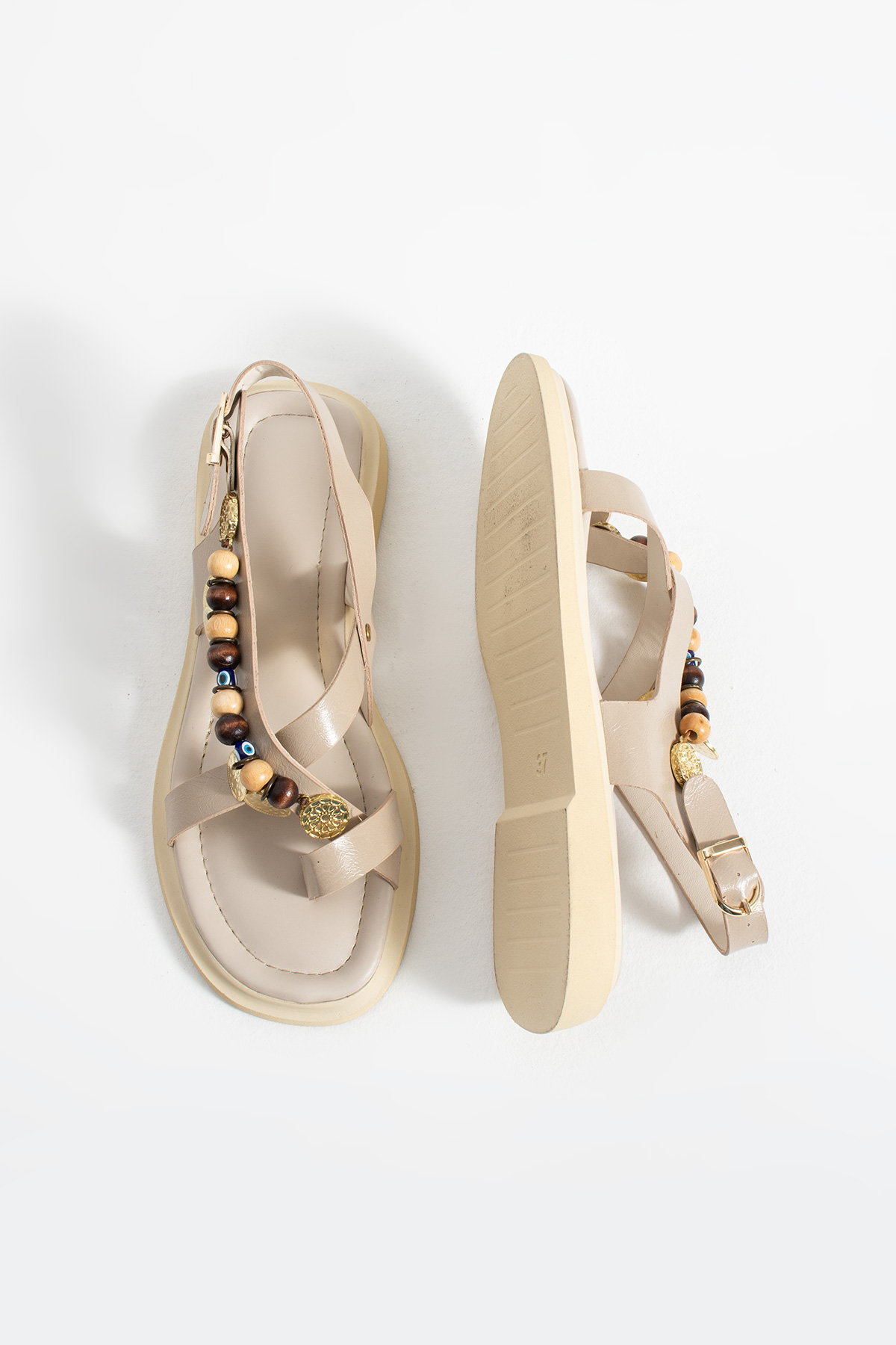 DUXAL SHOES Greta Kadın Boncuklu Parmak Arası Sandalet Rahat Taban