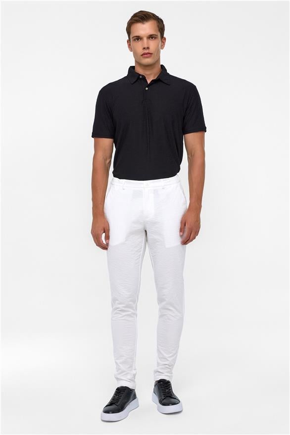 Süvari Beyaz Slim Armürlü Jogger Pantolon