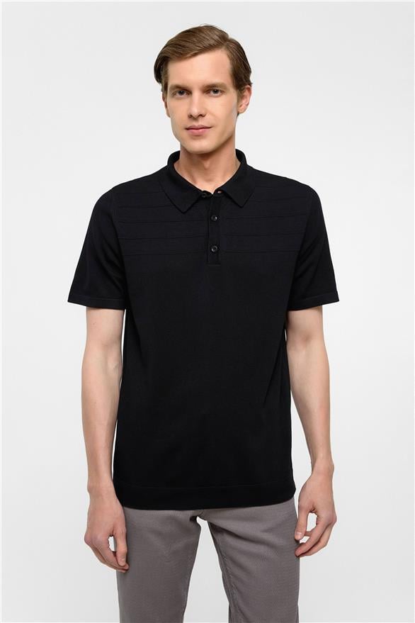 Süvari Siyah Regular Düz Polo Yaka Triko