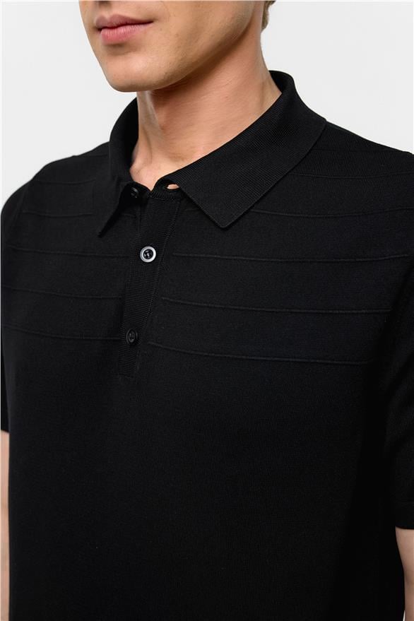Süvari Siyah Regular Düz Polo Yaka Triko görsel 4