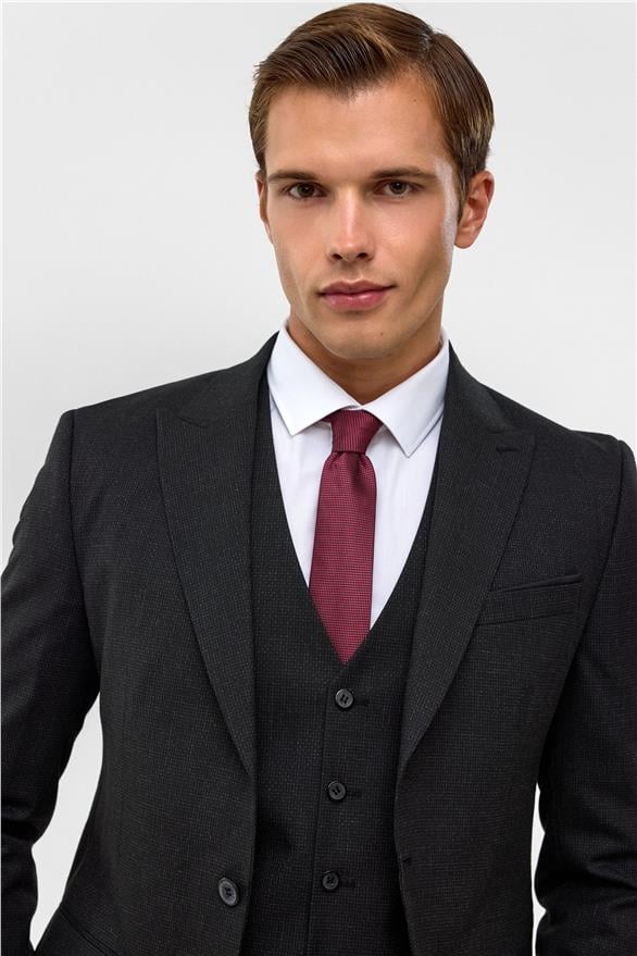 Süvari Siyah Slim Desenli Sivri Yaka 6 Drop Yelekli Takım Elbise görsel 4