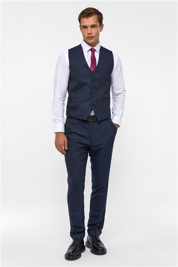 Süvari Lacivert Slim Desenli Mono Yaka 6 Drop Yelekli Takım Elbise görsel 5