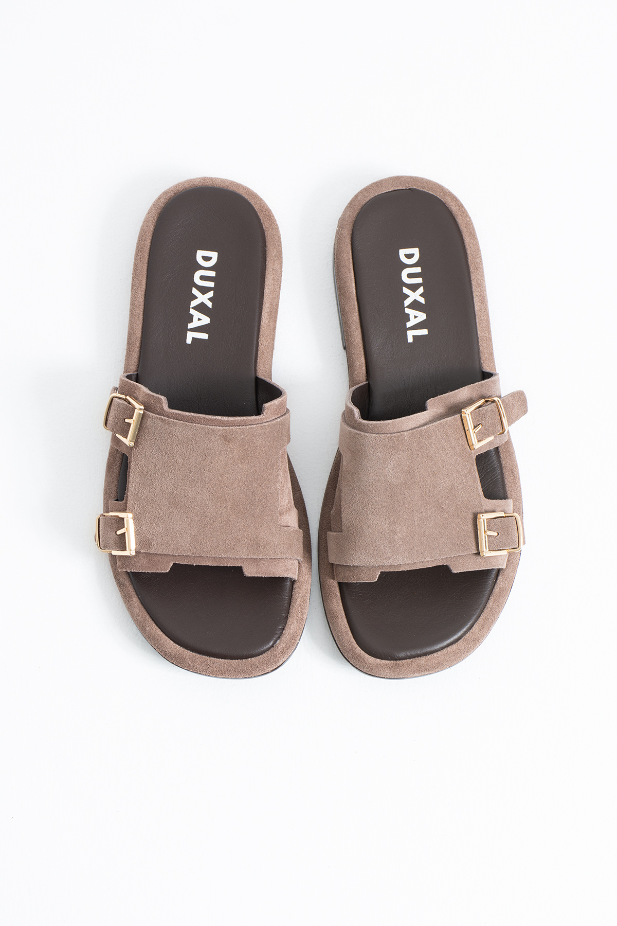 DUXAL SHOES Leomaris Hakiki Deri Yumuşak Tabanlı Çift Tokalı Günlük Terlik - Sandalet