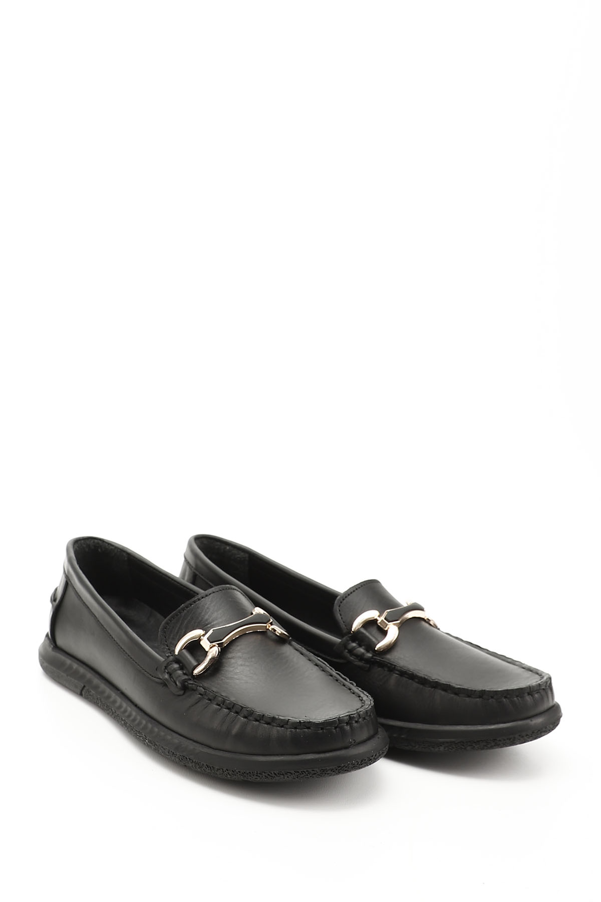GÖNDERİ(R) Kadın ZÜMRÜT-SİYAH Tokalı Rok Hakiki Deri Comfort Loafer görsel 2
