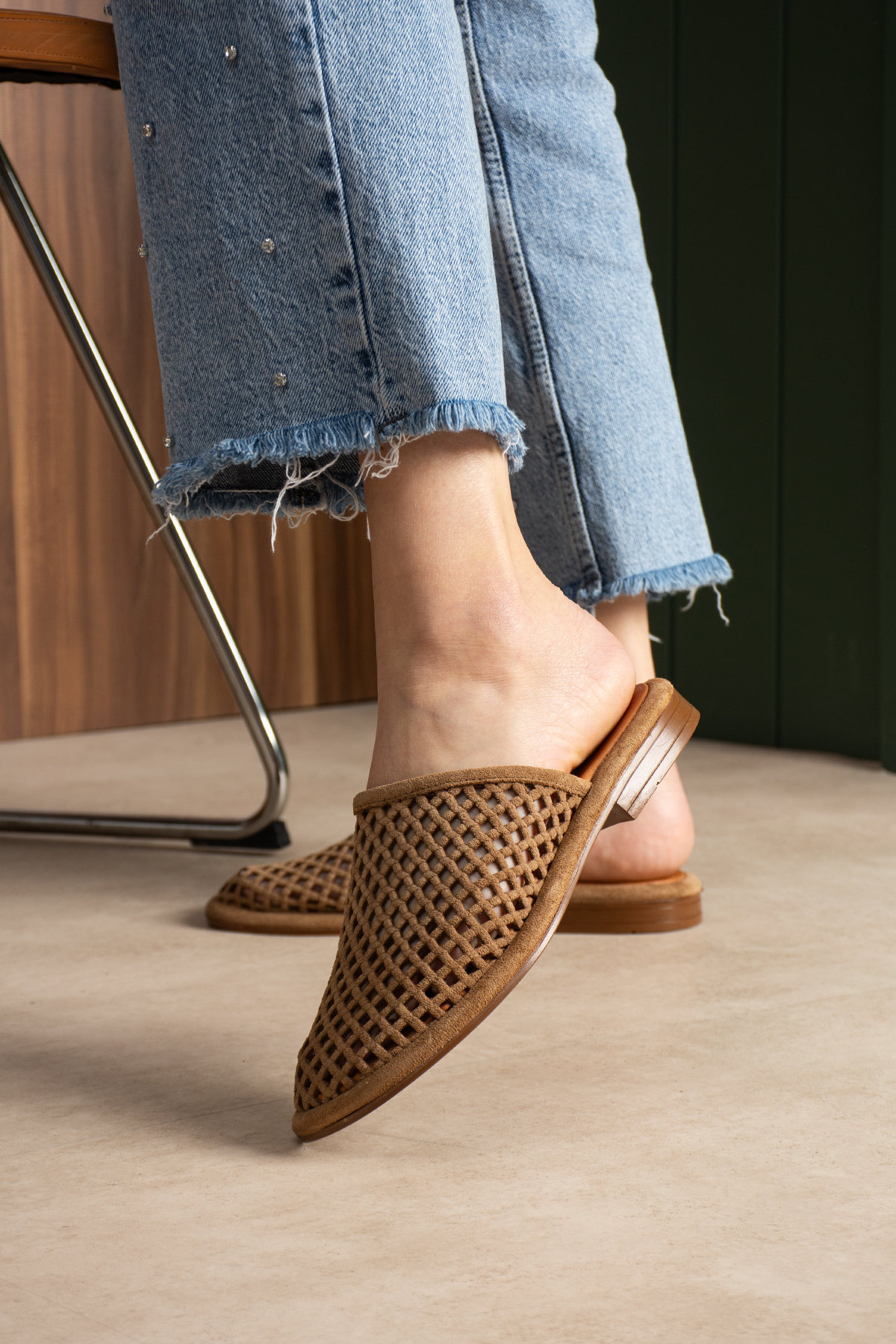 DUXAL SHOES Donatella Hakiki Deri Lazer Kesim Nefes Alan Yumuşak Taban Kadın Terlik - Sandalet görsel 3
