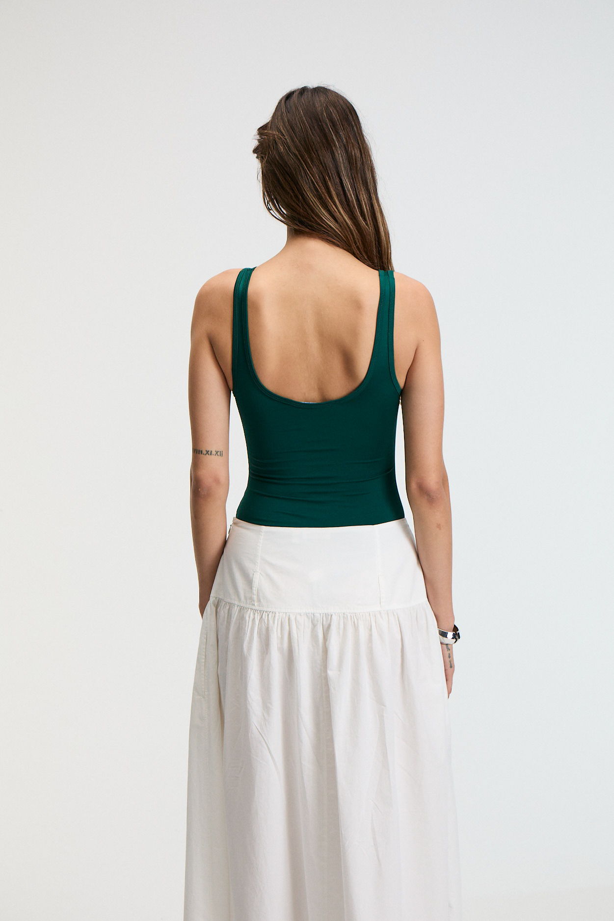GRIMELANGE SUEVAS Kadın Sıfır Kol Çıt Çıtlı Oyuk Yaka Slim Fit YEŞİL Atlet görsel 5