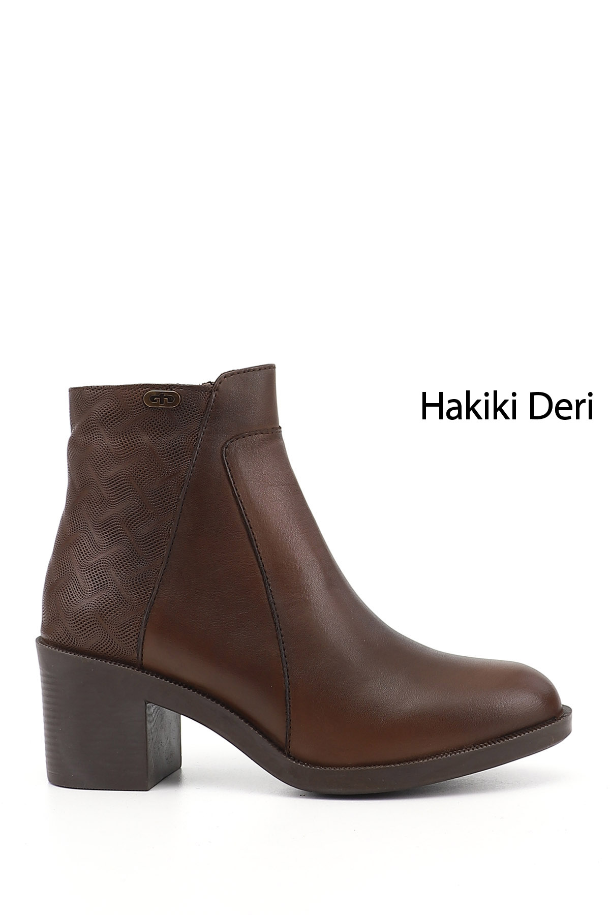 GÖNDERİ(R) Kadın TÜTÜN KAHVE Fermuarlı Kalın Topuklu Hakiki Deri Bot