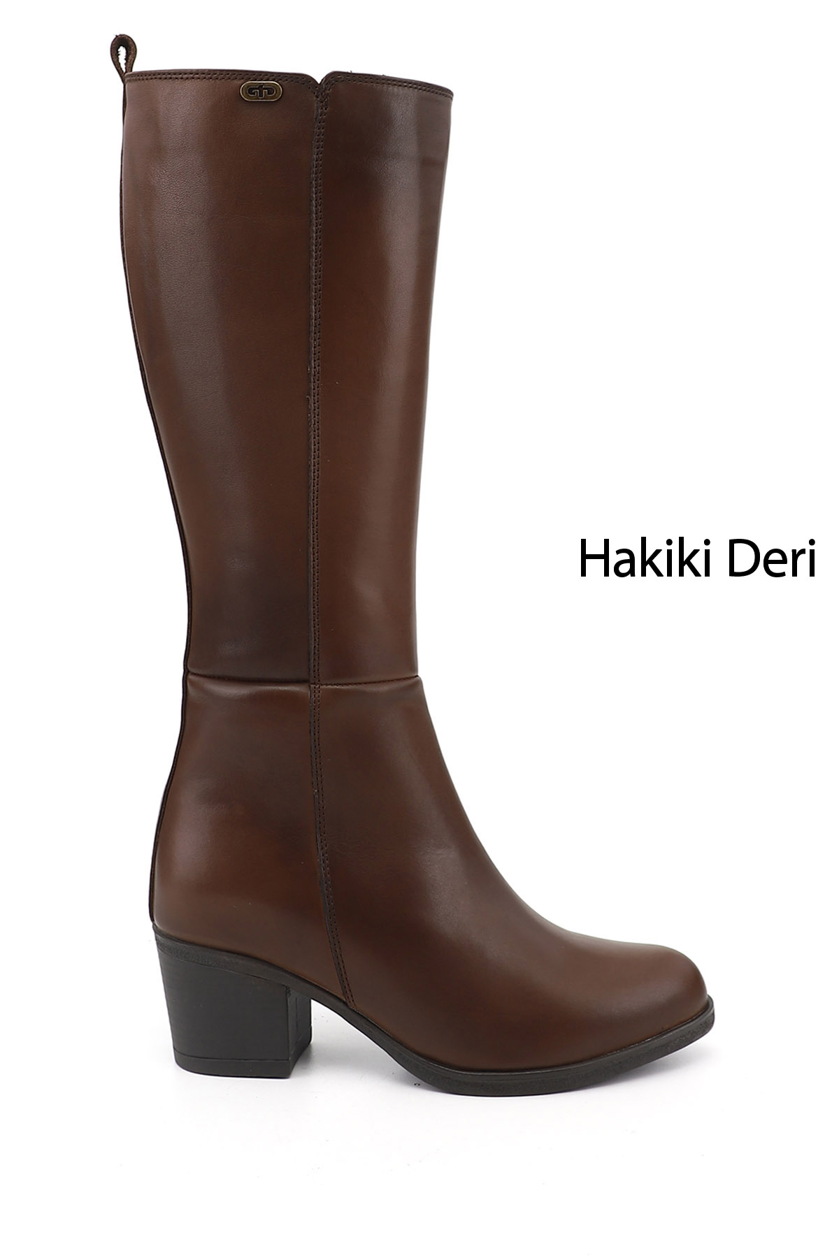 GÖNDERİ(R) Kadın TÜTÜN KAHVE Fermuarlı Kalın Topuklu Hakiki Deri Çizme