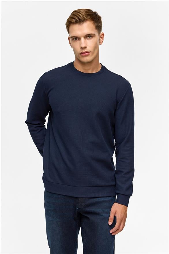 Süvari Lacivert Regular Düz Bisiklet Yaka Sweatshirt görsel 2