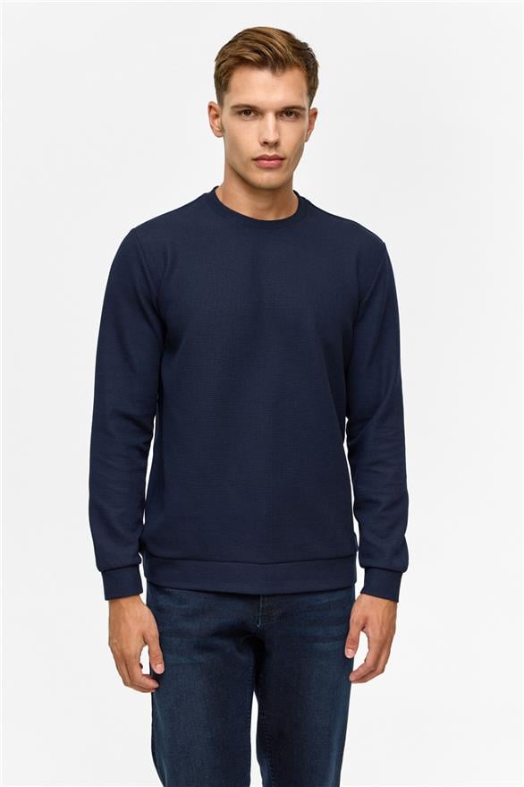 Süvari Lacivert Regular Düz Bisiklet Yaka Sweatshirt görsel 3