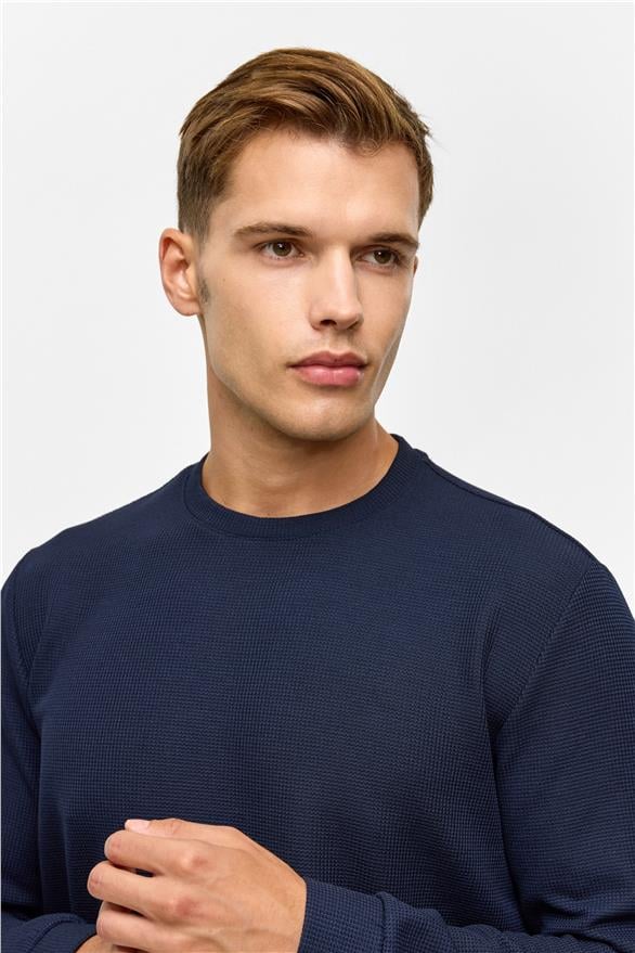 Süvari Lacivert Regular Düz Bisiklet Yaka Sweatshirt görsel 4