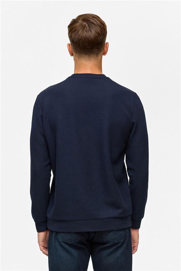 Süvari Lacivert Regular Düz Bisiklet Yaka Sweatshirt görsel 5