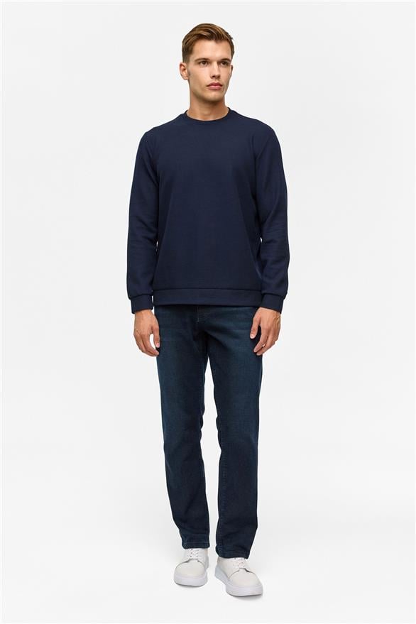 Süvari Lacivert Regular Düz Bisiklet Yaka Sweatshirt görsel 6
