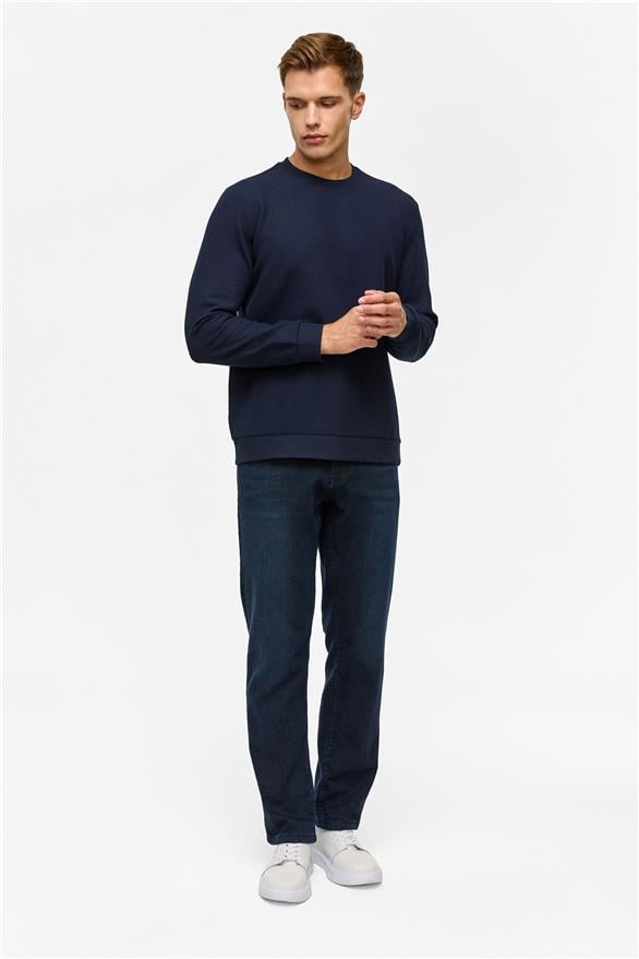 Süvari Lacivert Regular Düz Bisiklet Yaka Sweatshirt görsel 7