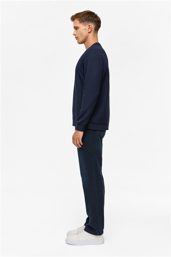 Süvari Lacivert Regular Düz Bisiklet Yaka Sweatshirt görsel 8